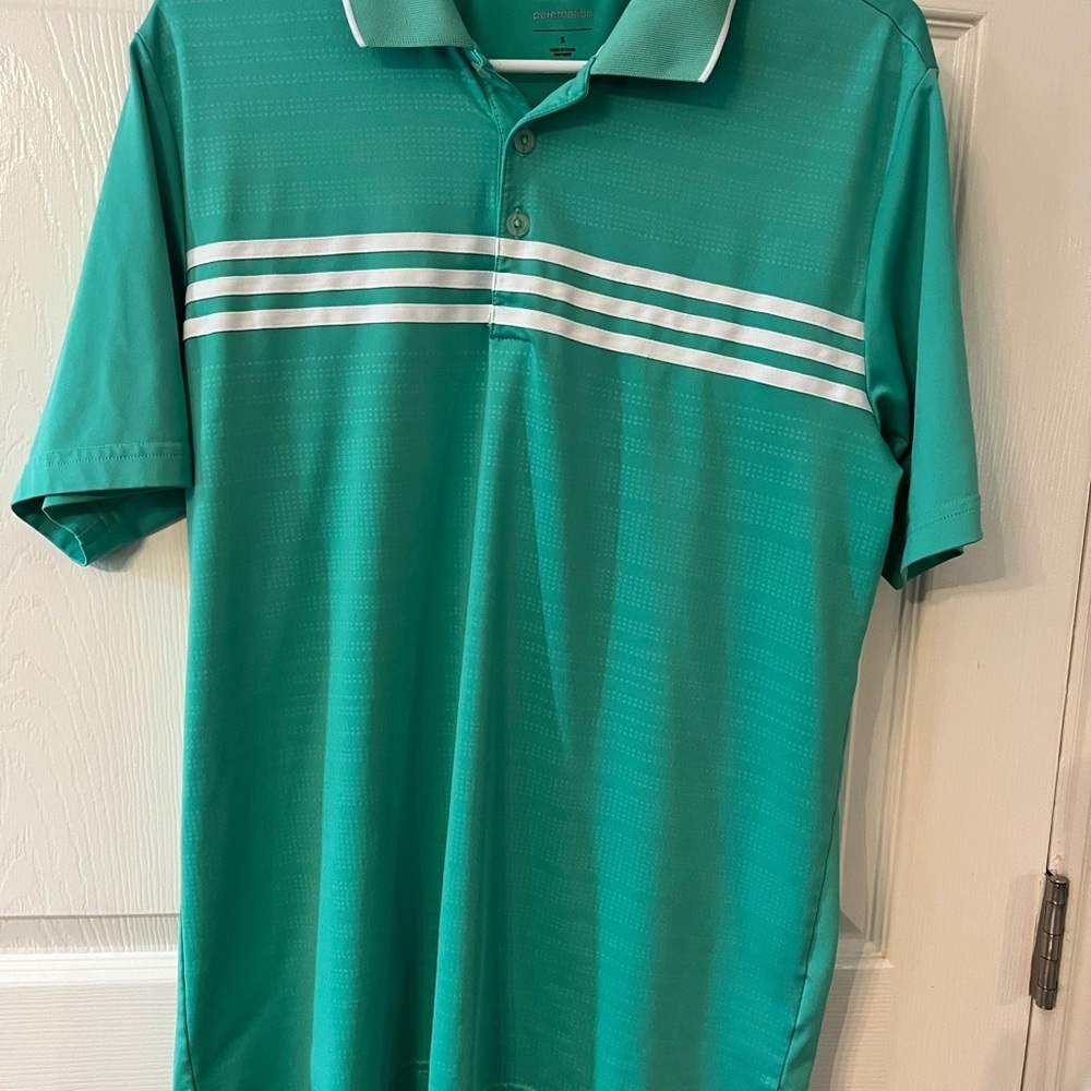 Adidas Green and White Polo Shirt with Sporty Stripes